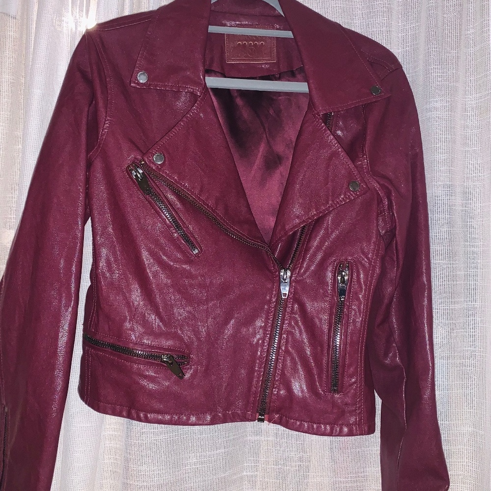 BlankNYC Maroon Vegan Leather Moto Jacket